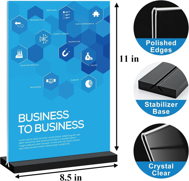 Seencool 8.5x11 Acrylic Sign Holder Vertical Double-sided Tabletop Sign Holder with Black Base, Plastic Picture Frame Paper Holder, Clear Menu Display Stand for Office Restaurant Store Home 4 pack - Image 4